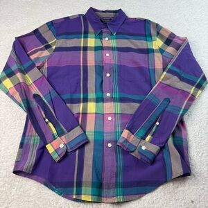 Abercrombie and Fitch Shirt Mens Large Purple Madras Button‎ Up Preppy Y2K 00s